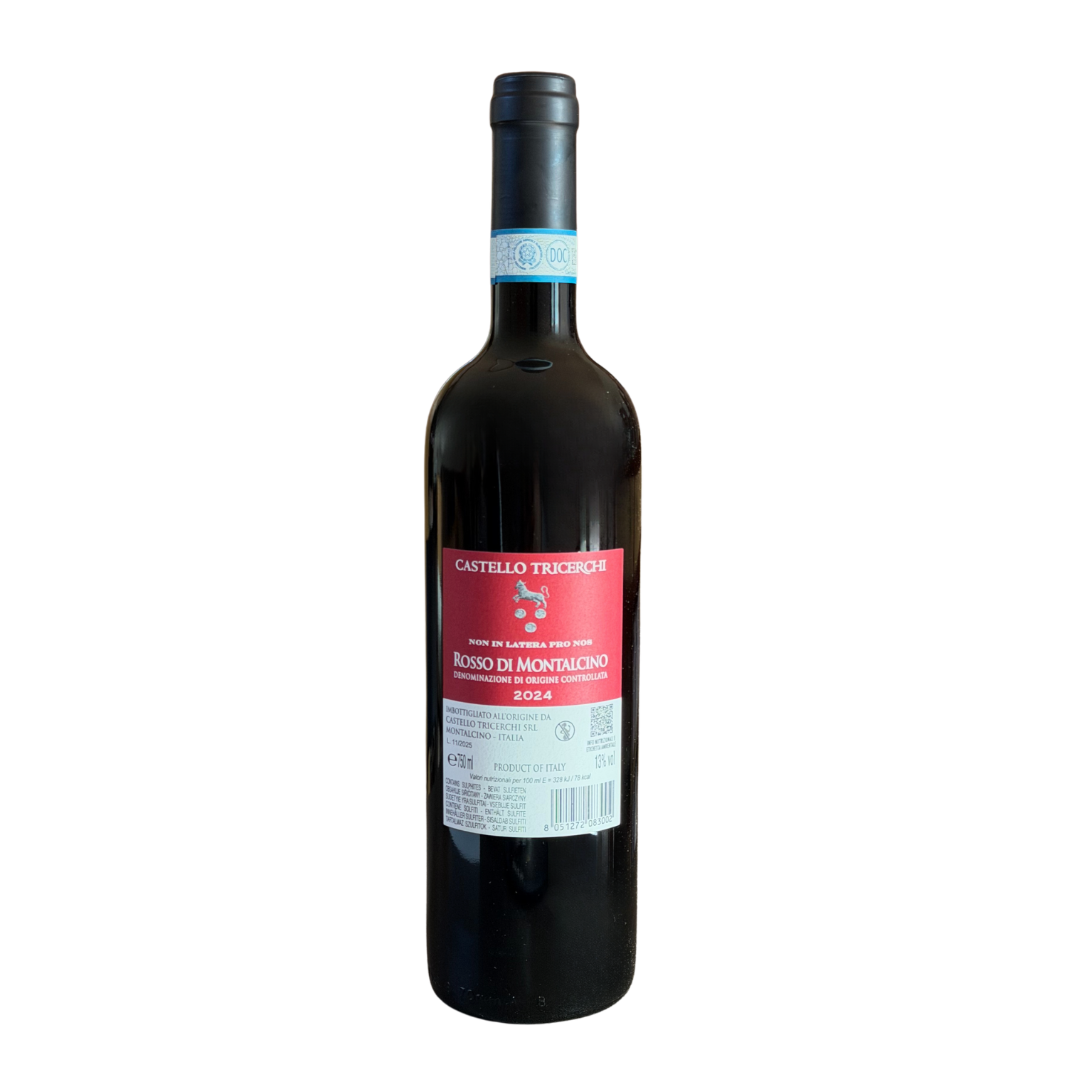 Castello Tricerchi Rosso di Montalcino DOC 2024 bottle – Sangiovese Grosso from northern Montalcino Tuscany - retro