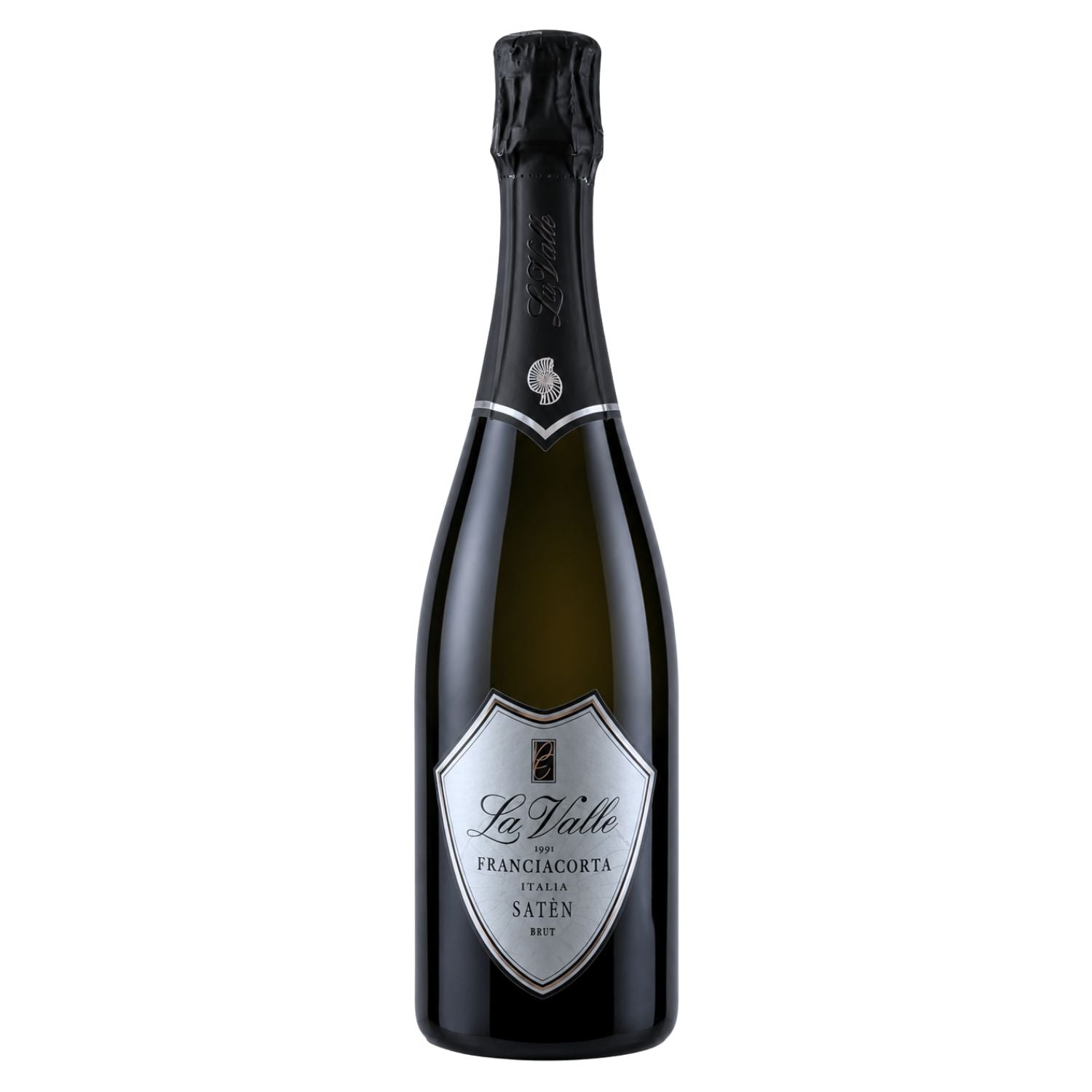 La Valle Franciacorta Brut Satèn Millesimato 2022 sparkling white wine bottle front label, available at Fiorvino.