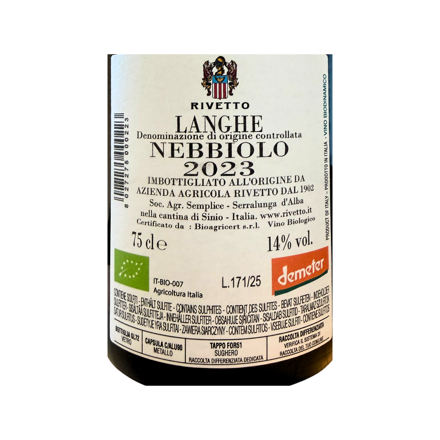 Langhe Nebbiolo 2023 by Rivetto - Bottle Label