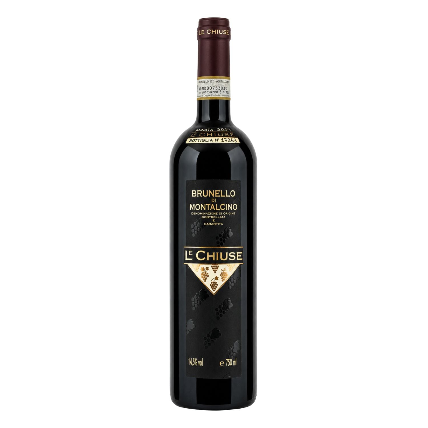 Le Chiuse Brunello di Montalcino DOCG 2021 front bottle, organic Tuscan red wine from Montalcino, available at Fiorvino.