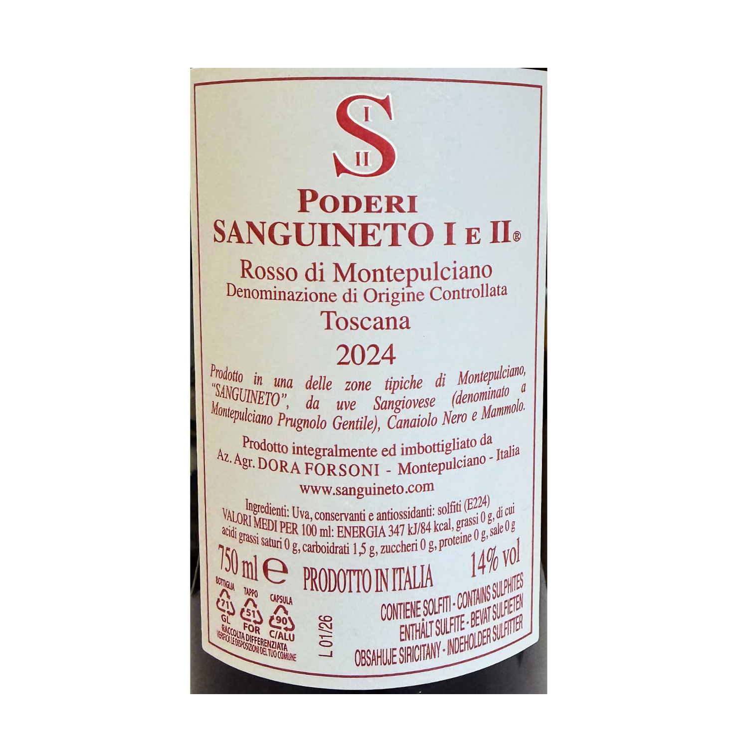 Rosso di Montepulciano Sanguineto – 2024 - bacl label