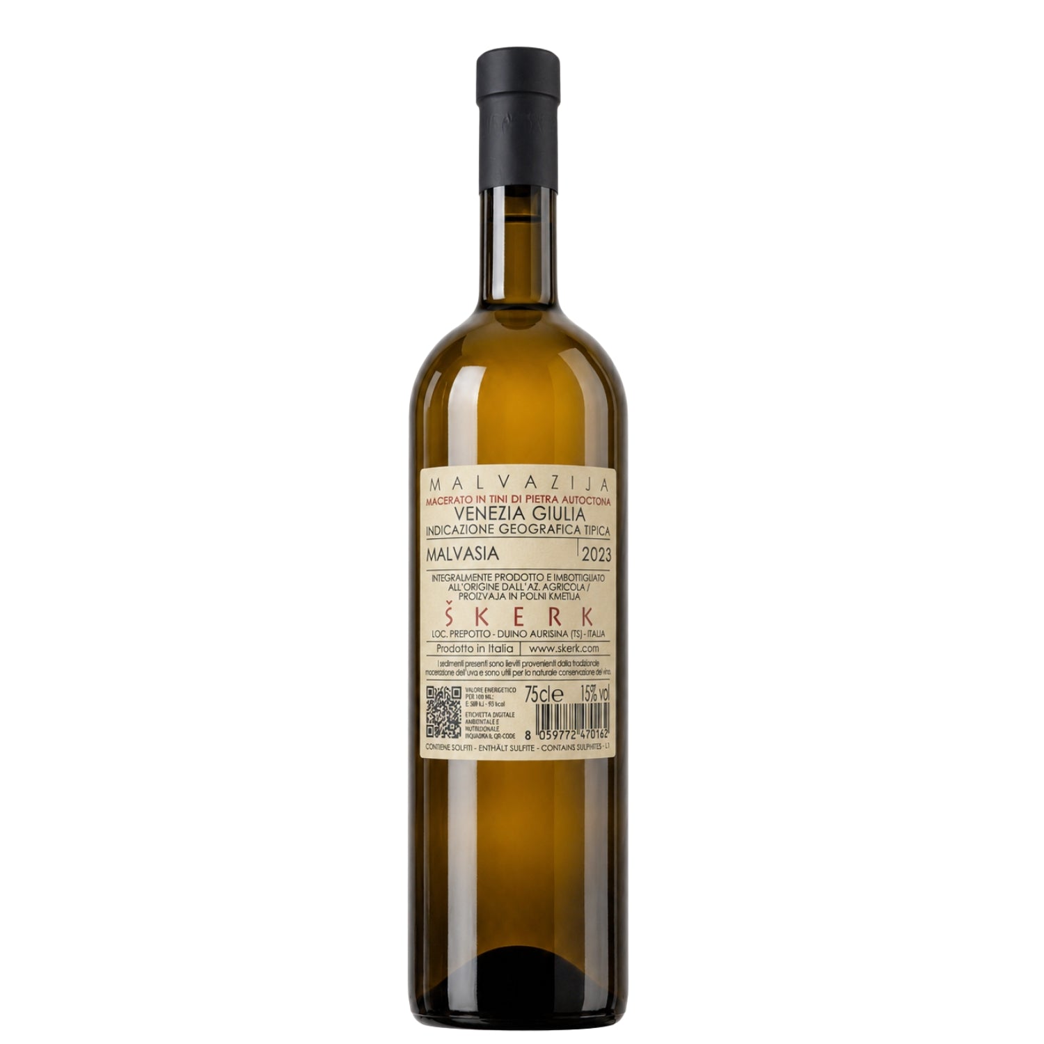 Skerk Malvazija 2023 Venezia Giulia IGT white wine back label, macerated Malvasia from Friuli Venezia Giulia, Italy, available at Fiorvino.