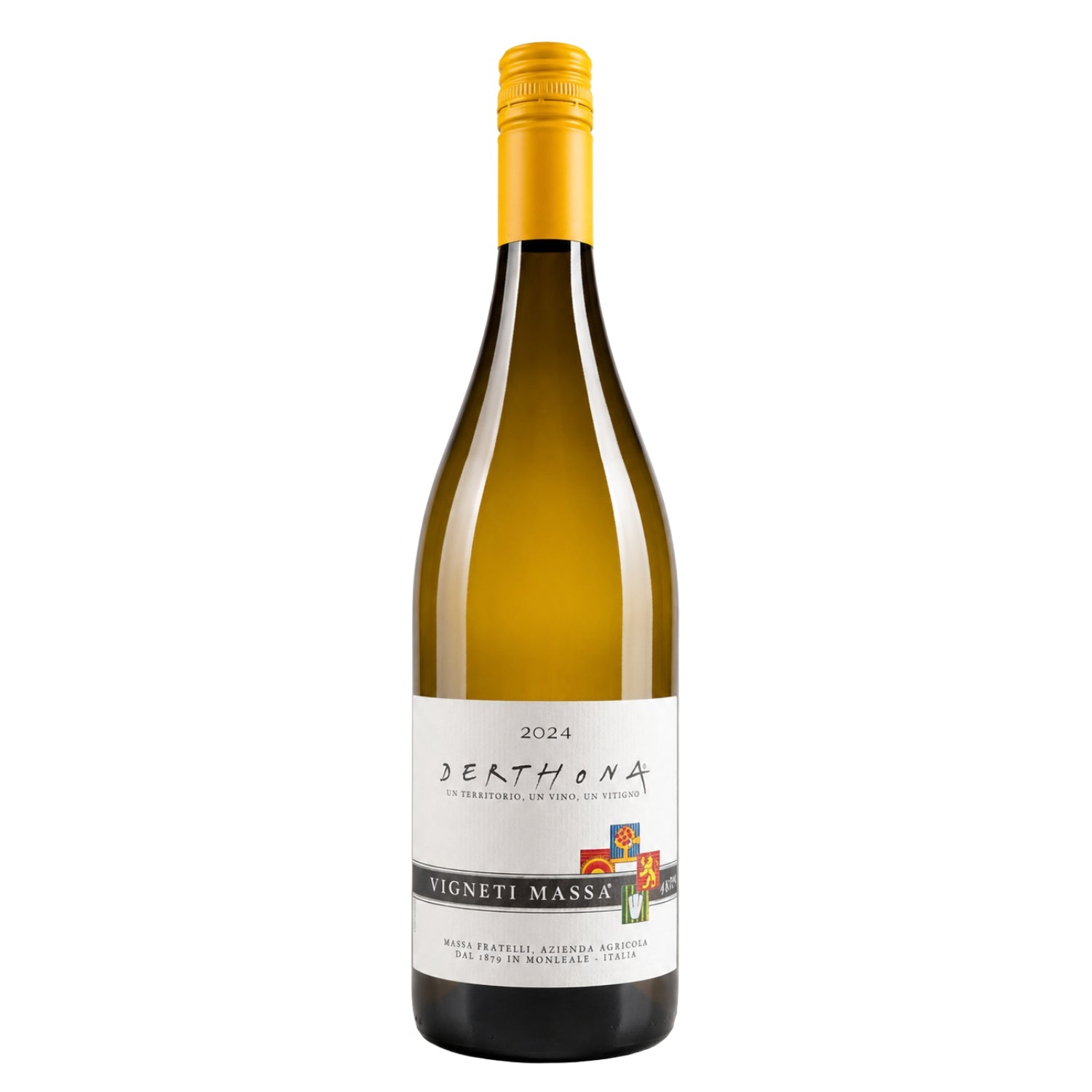 Vigneti Massa Derthona 2024 Timorasso white wine bottle from Colli Tortonesi, Piedmont, Italy, available at Fiorvino.