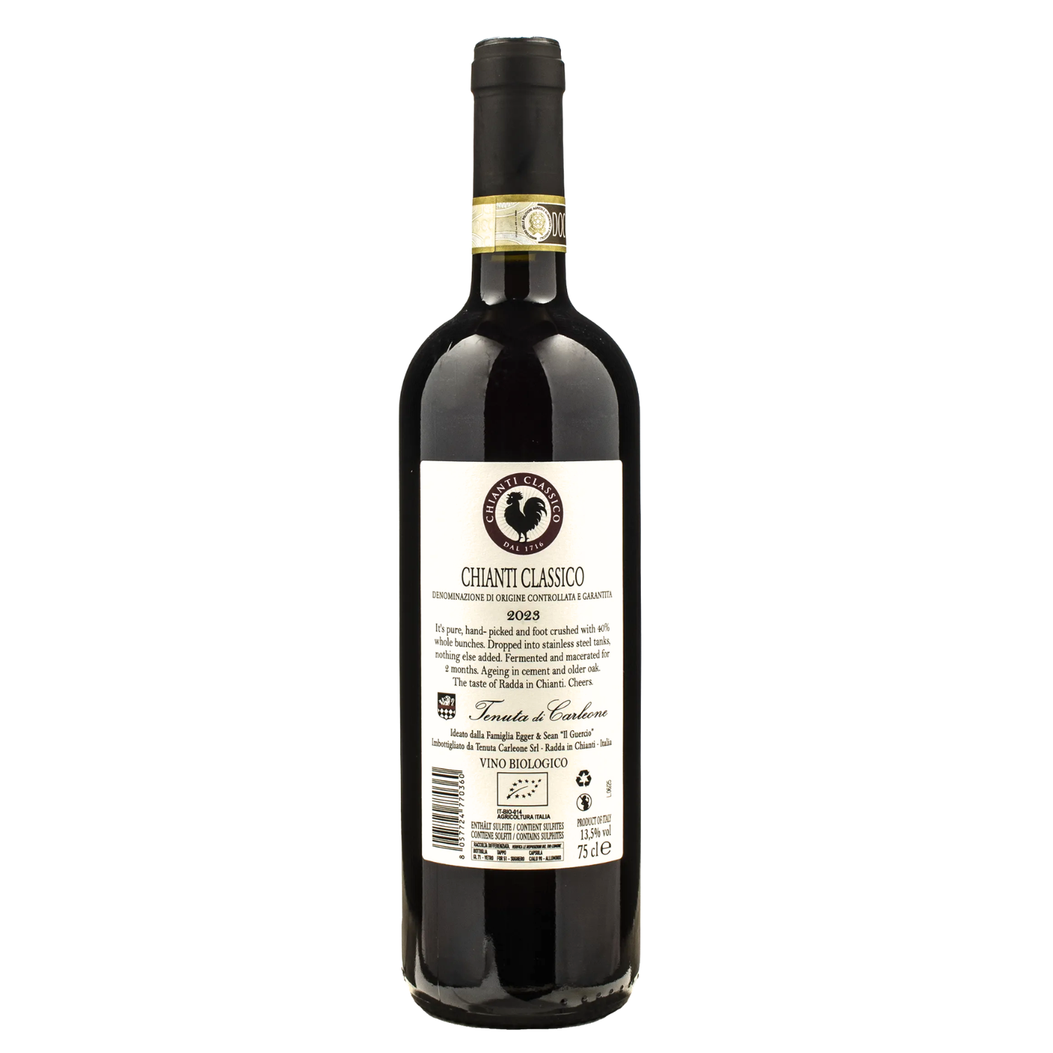 Carleone Chianti Classico DOCG 2023 Sangiovese red wine bottle from Radda in Chianti - back