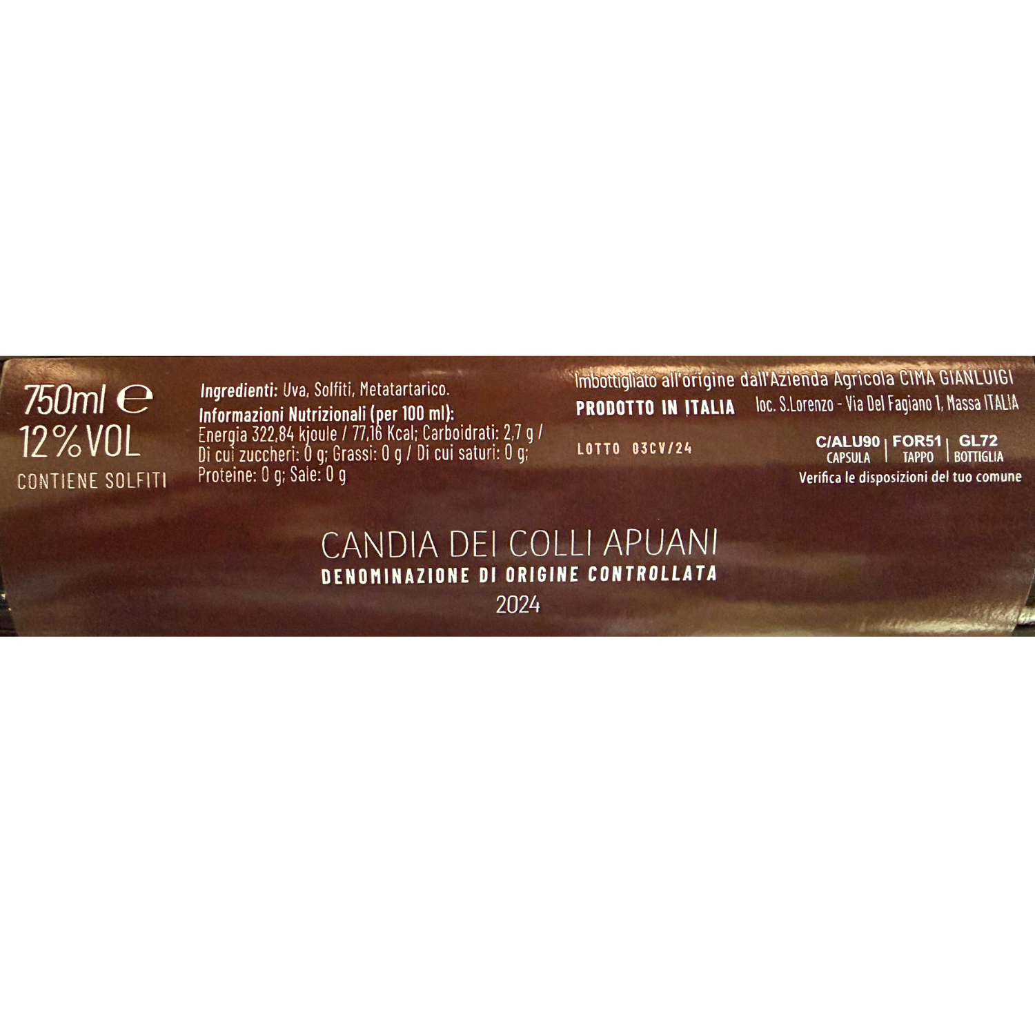 Cima Rosso 2024 Candia dei Colli Apuani DOC – Rosso Costiero Toscano - label of the bottle