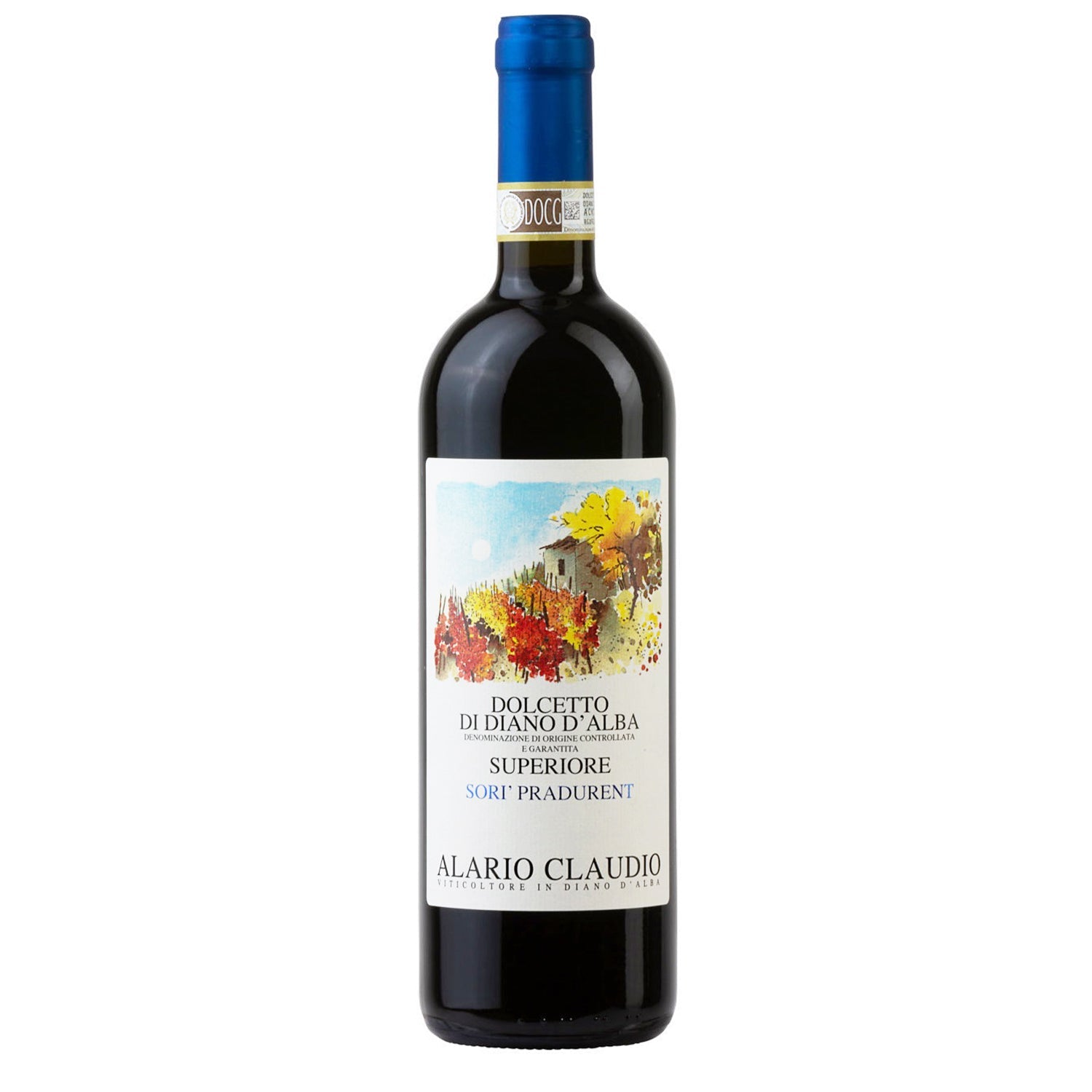 Bottle of Dolcetto di Diano d’Alba Superiore Sorì Pradurent 2021 by Alario Claudio, a red wine from Piemonte.