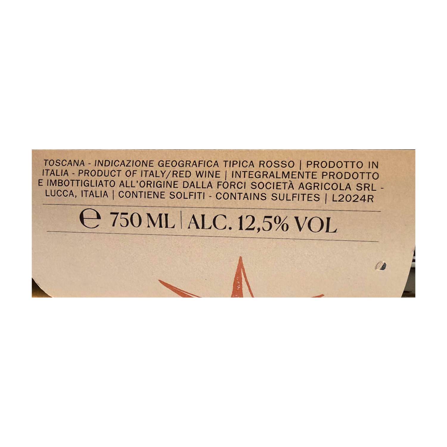Bottle of Forci Rosso 2025 – Tuscan biodynamic wine Label 