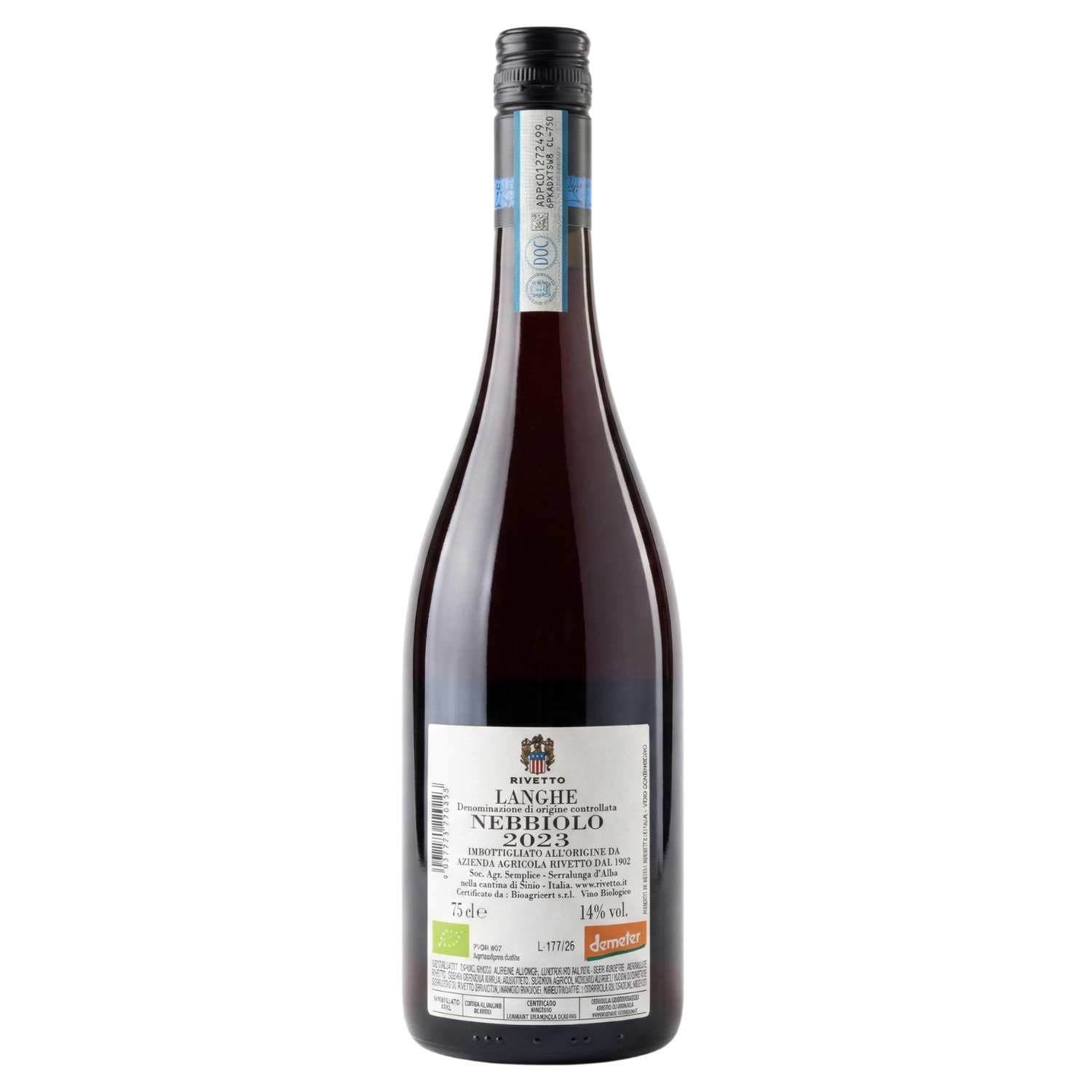 Langhe Nebbiolo 2023 by Rivetto - bottle back