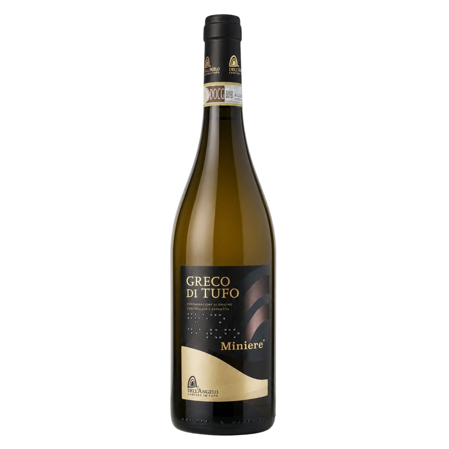 Miniere Greco di Tufo DOCG Riserva 2024 white wine bottle by Cantine dell’Angelo, with original front label, available at Fiorvino.