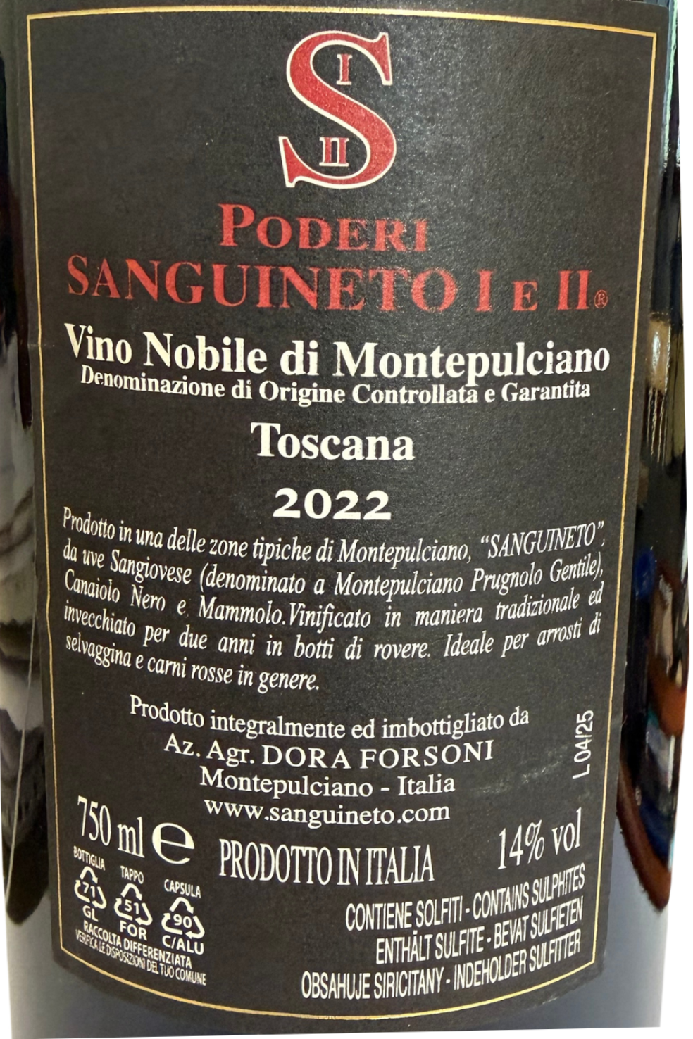 Vino Nobile di Montepulciano Sanguineto – 2022 - Label retro