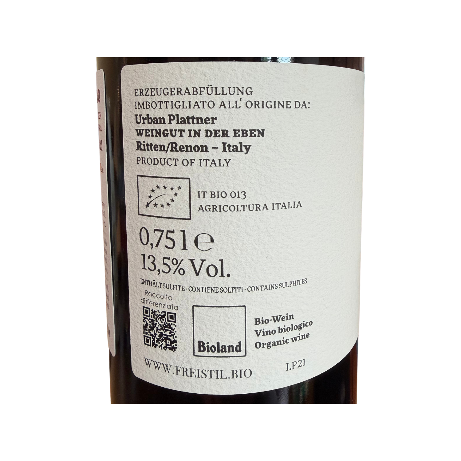 Pinot Nero In Der Eben 2021 – Biodynamic Alto Adige Pinot Noir - bottle label 2