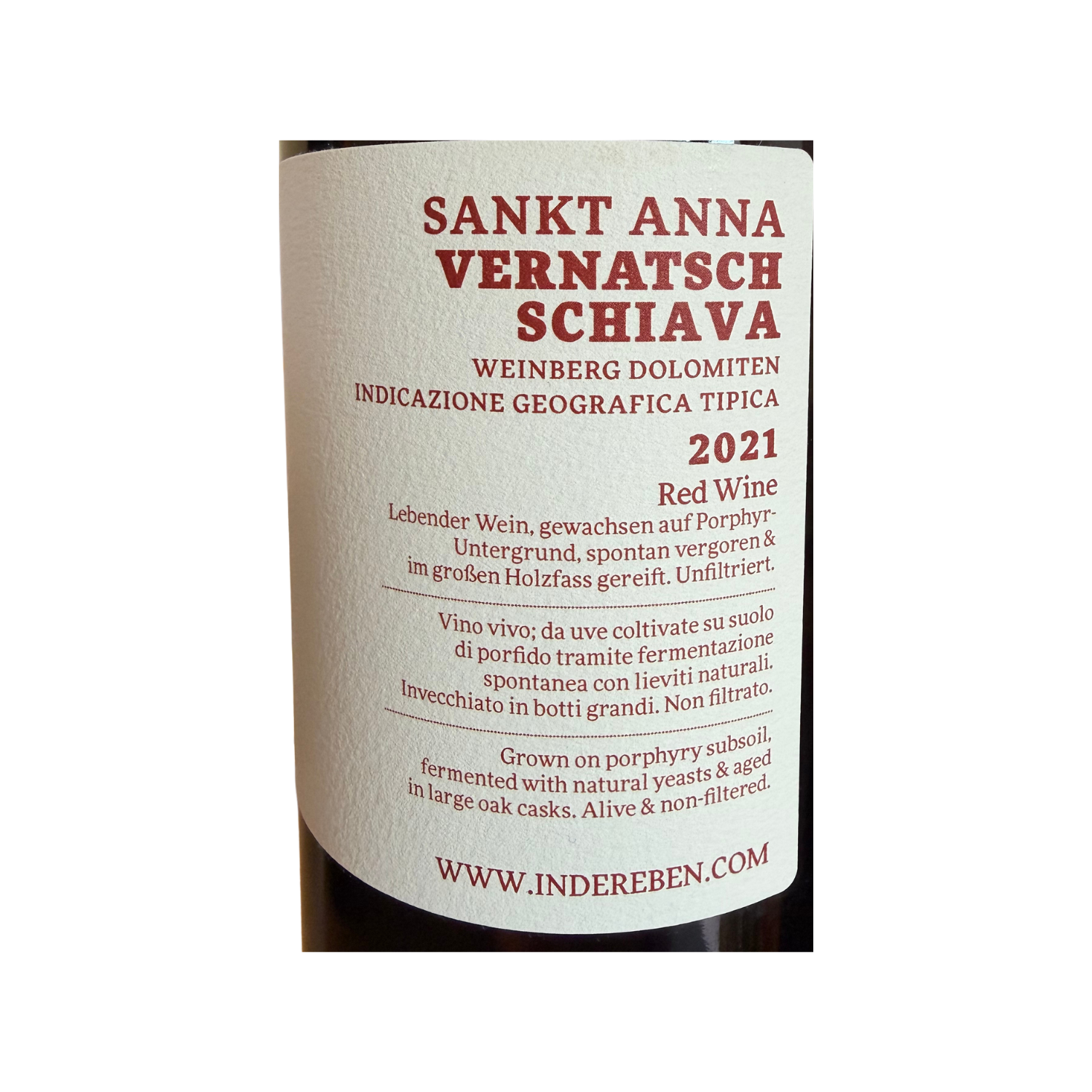 Schiava Sankt Anna In Der Eben 2021 – Biodynamic Alto Adige Red - bottle label 2
