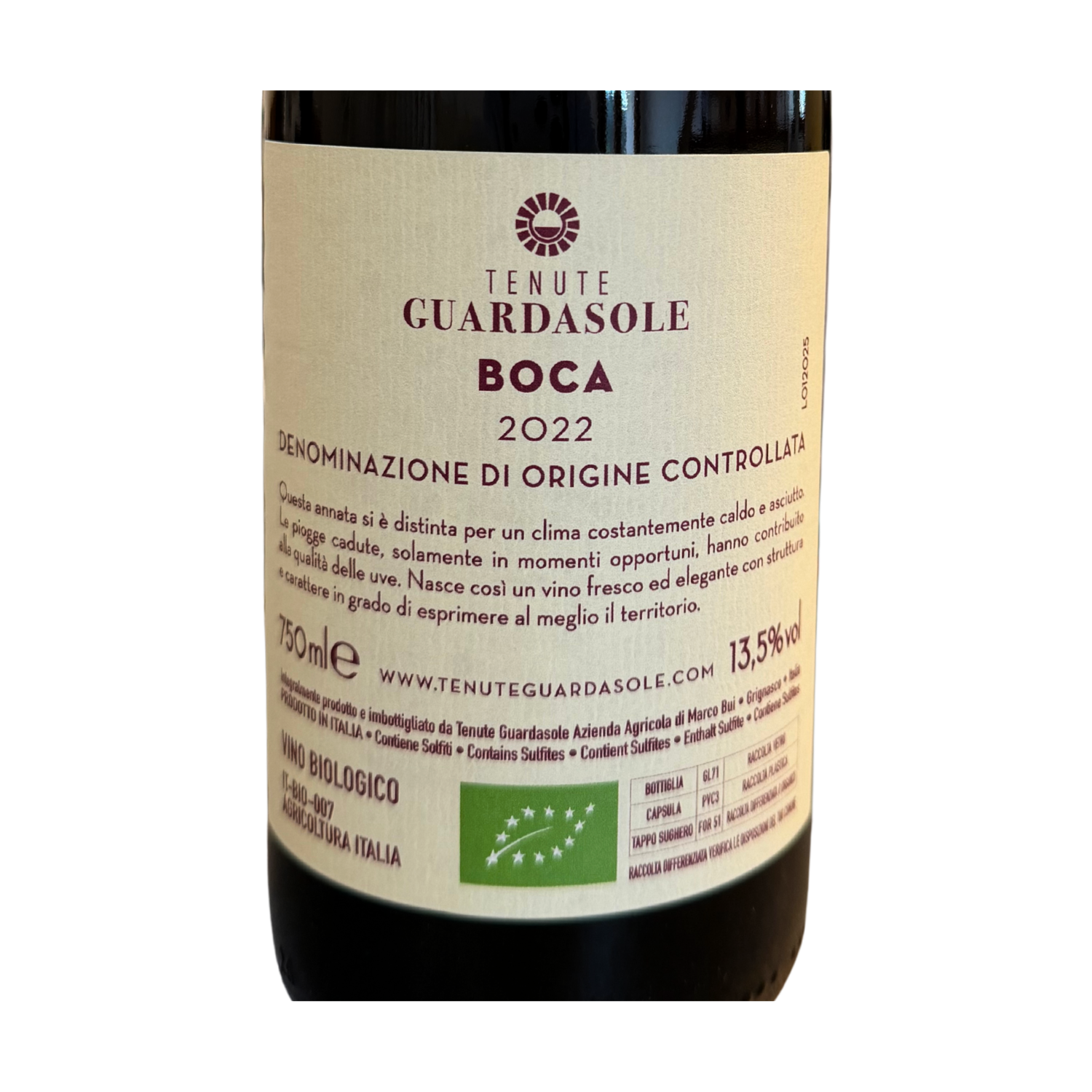 Boca DOC 2022 – Tenute Guardasole | Organic Alto Piemonte Nebbiolo - label