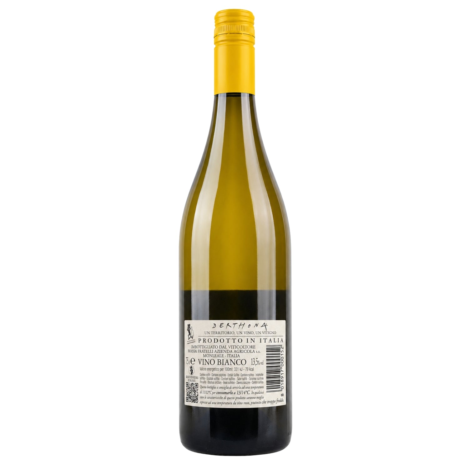 Vigneti Massa Derthona 2024 Timorasso white wine back label from Piedmont, Italy, available at Fiorvino.